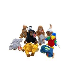 Ty Beanie Babies Lot Of 10 Zoo Animals Mel Hissy Congo Pouch Twigs Spike Jabber